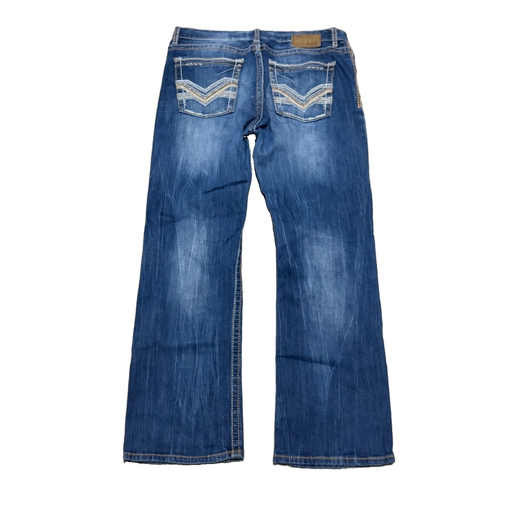 BKE Jake Mens 36 Bootleg Whiskered Embroidered Jeans Western Medium Wash Denim